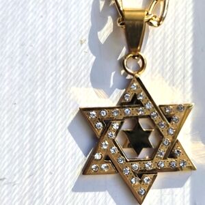 UNIQUE STAR OF DAVID MODERN CZ TITANIUM FOREVER WEAR  UNISEX 21"CHAIN NECKLACE